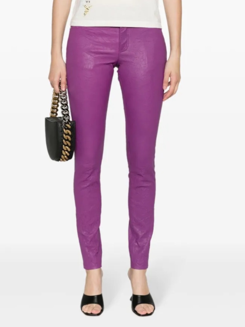 Zadig & Voltaire Phlame Crinkled Leather Pants Purple Size 36 NWT